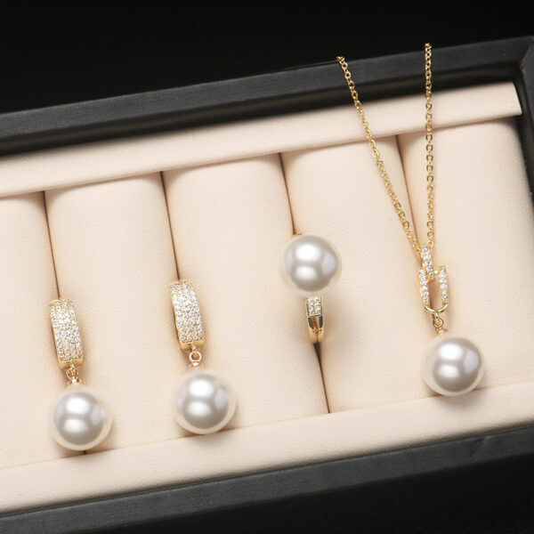 pearl necklace pendant ring earrings - Image 3